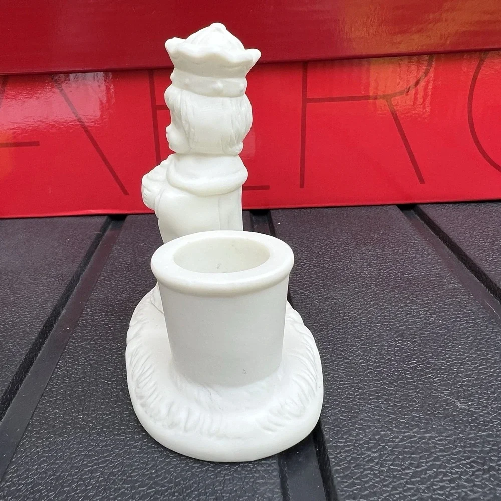 White Wise Men Kings Holy Night Ceramic Vintage Taper Candle Holder Christmas